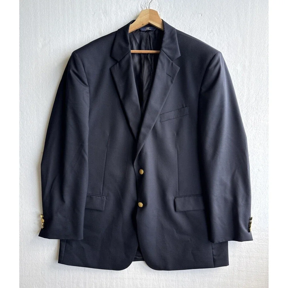 Brooks Brothers 346 Madison Fit Blazer Navy Gold Logo Buttons Men’s Size 46L